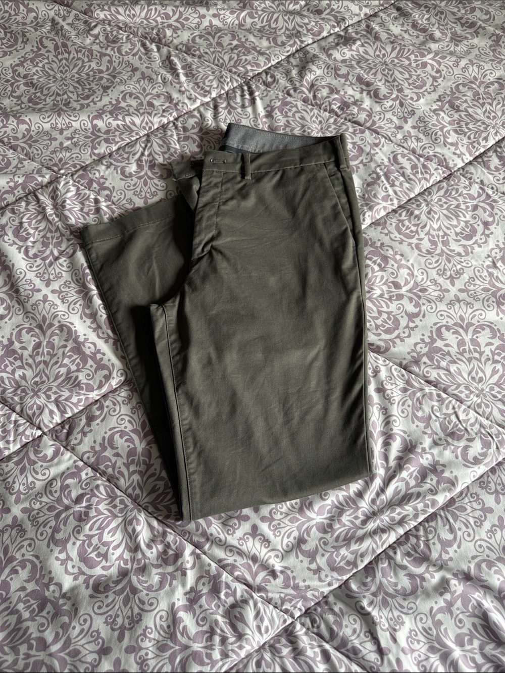 Express Olive Green Slim Flat-Front Chinos